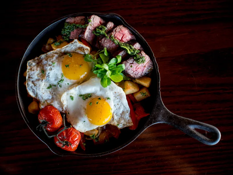 Steak and egg hash