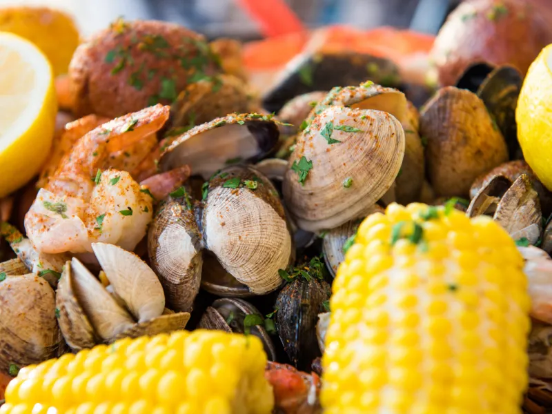 Clams and corn on the cob.
