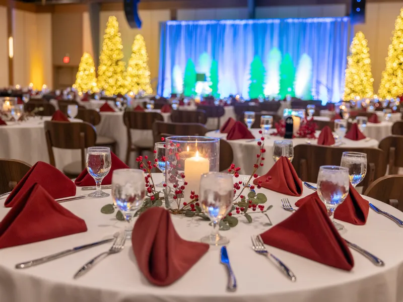 Table set up with red napkins