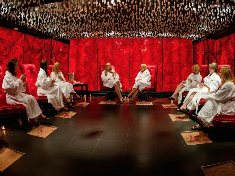 Group of woman sitting in salt room at Reflections Spa