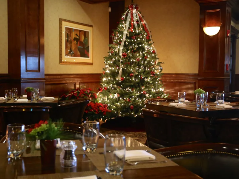 Christmas tree setup at Crystal Tavern