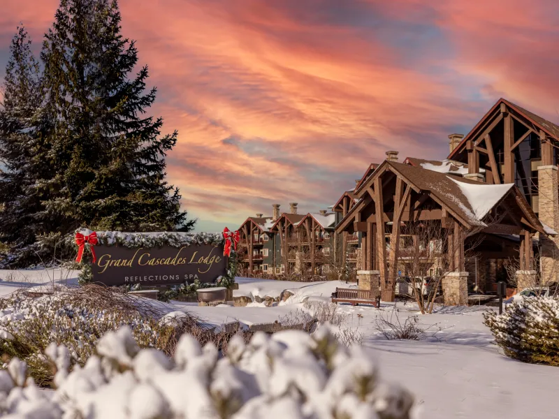 Grand Cascades Lodge entrance at Crystal Springs Resort in NJ