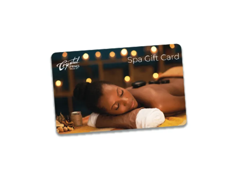 Crystal Springs Resort spa gift card featuring hot stone massage. 